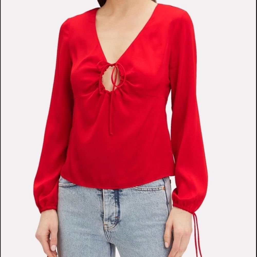 Intermix Red Silk Keyhole Top 0 XS